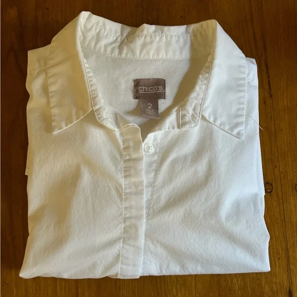 Chico's White Button Down Shirt Tunic - Picture 9 of 9